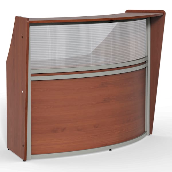 Linea Italia Curved Reception Desk with Counter, Clear Panel, 72 inW x 32 inD, Cherry ZUC310 - main